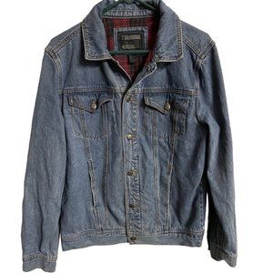 21 Men Denim Trucker Jean Jacket Mens Flannel Lined Medium Wash L